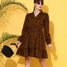Women Fit and Flare Brown Above Knee/Mid Thigh Length Dress-image-26