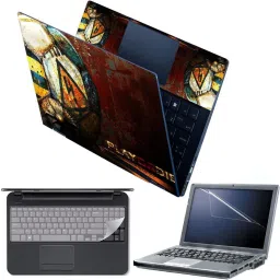 Anweshas 4 in 1 Combo Pack with Laptop Skin Sticker Decal, Palmrest Skin, Screen Protector, Key Guard for 15.6 Inch Laptop - Play or Die Combo Set-11