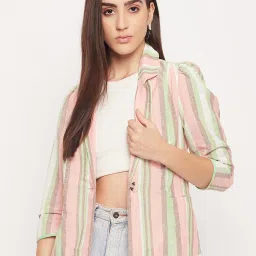 Women Striped Single Breasted Casual Blazer-image-33