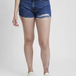 spykar Solid Women Blue Denim Shorts-picture-25