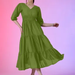 Women Fit and Flare Light Green Maxi/Full Length Dress-image-101