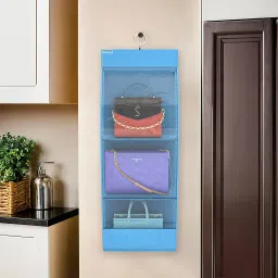 Transparent Hanging Purse Organiser for Wardrobe with 6 Large Pockets | Sky Blue Accessories Organizer-image-10