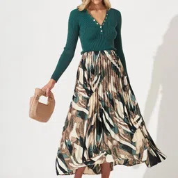 zwerlon Women Printed A-line Dark Green Skirt-picture-48