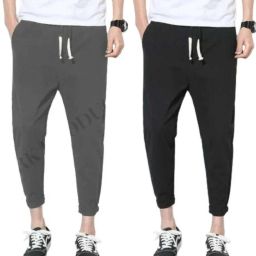 Pack of 2 Men Solid Black, Grey Track Pants-image-40