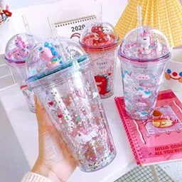 Plastic Light and Non Light Sipper Tumbler With Straw 600ml Unicorn Design-image-75
