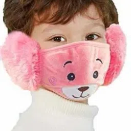 Reusable and Washable cloth Cotton Teddy Face Mask for Kids with Warm Earmuffs Ear Muff-image-14