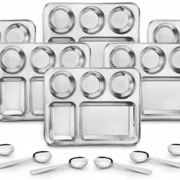 5 in 1 Partition Bhojan Thali/Dinner Lunch 6 Plates With 6 Spoon Plate, Spoon Serving Set-27
