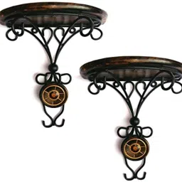 Wooden Wall Bracket for Living Room | Wooden Wall Hanging Decor | Wall Shelf | Beautiful Wood and Wrought Iron Fancy Wall Bracket (2 Pieces) Steel, Wooden Wall Shelf-13