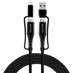 POWERUP Type C to Type C, Lightning, USB to Type C, Lightning 5 Feet (1.5M) 4-in-1 Cable (Tangle-free Design, Black)-32