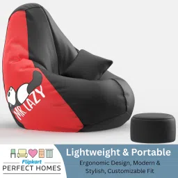 flipkart perfect homes XXXL PatternPuff Bag With Free Cushion and Puffy , Mr Lazy - Black Red Teardrop Bean Bag With Bean Filling image 3