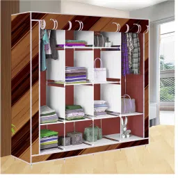 12 Shelf Foldable Collapsible Wardrobe Storage Organizer Almirah Cloth Rack Carbon Steel Collapsible Wardrobe-4