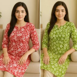 Casual Regular Sleeves Floral Print Women Red, Green Top-image-35