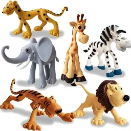 Cartoon Style Funny Animals Pack of 6 Rubber Play Toy for Kids, Non Toxic-24