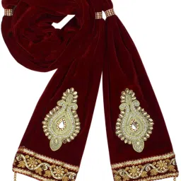 Velvet Self Design, Embellished Maroon Men Dupatta-picture-22