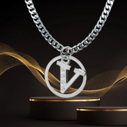 V Alphabet Locket Metal Pendant-image-3