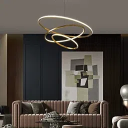 modern 3 ring light gold chandelier in 3 colour modes for drawing room Chandelier Ceiling Lamp-image-68