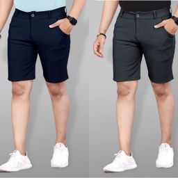 Pack of 2 Solid Men Blue, Grey Casual Shorts-image-97