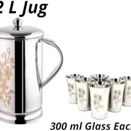 PREMIUM PIPE LASER JUG SET WITH 6 SAME LASER FLOWER GLASSES SET OF 7 Jug Glass Set-image-17