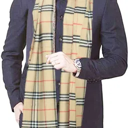 Checkered Wool Blend Men Beige Scarf-image-73