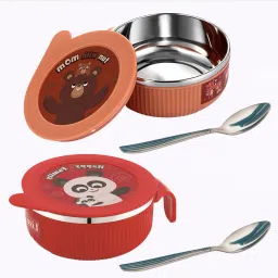 Linex 2pc Multipurpose Air Tight Baby Feeding Bowl With Free Steel Spoon-380ml- Stainless Steel-picture-8