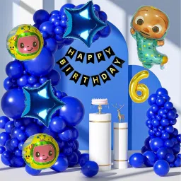 Cocomelon Theme Blue 6th Birthday Decoration Kit Foil Balloons and Banner Combo-image-71