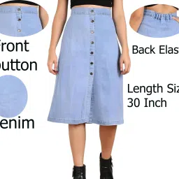 Women Solid A-line Light Blue Skirt-image-64