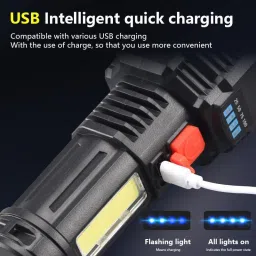 care 4 5LED USB Charging Flashlight with COB Side Light(Battery indicator) Torch image 2