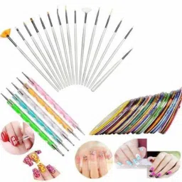 Nail Art Designing set of 15pc Nail Art Brush Set, 5pc Nail Dotting Tool pen, 10X Nail Art Stripping Rolls (Multicolour)-35
