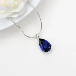 DARK BLUE PENDANT TEARDROP SHAPE DAIMOND STUDDED NECKLACE Silver Alloy Locket-image-15