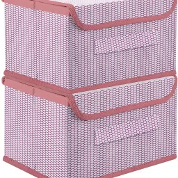 Non Woven Zig Zag Storage Box with Lid & Handle Wardrobe Organizer For Cloth 2Pc Storage Box-10