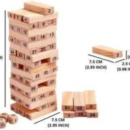 Tumbling Tower 51 Pieces Numbered Wooden Block Stacking Game with 4 Dices, Challenging Maths Game for Adults and Kids-0