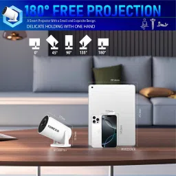 Torexo HY300PRO+ Mini Android Projector | 4K Support | Native 720p | WiFi Miracast (4500 lm / 1 Speaker / Wireless / Remote Controller) Portable Projector image 4