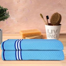 athom living Set of 2 100% Cotton Patterned 400 GSM Blue Bath Towels-picture-10