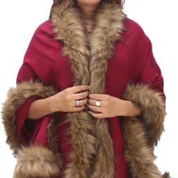 Solid Wool Blend Women Pink, Brown Stole-image-69
