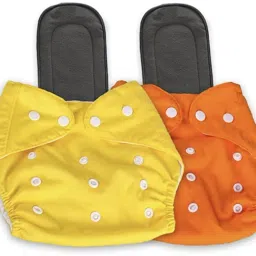 Free Size Cloth Button Diaper Combo - 2 diaper with black insert (yellow orange)-7