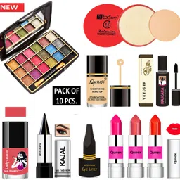 lady fashion 10 in One Premium Makeup Kit MKTC171203 ( Eyeshadow, Compact Powder, Foundation, Mascara, Nail Polish, Kajal, Eyeliner, 3 Lipsticks )-picture-0