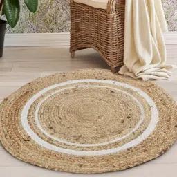 sashaa world Natural Geometric Jute & Cotton 2.5 ft x 2.5 ft Hand Woven Round Carpet-picture-27