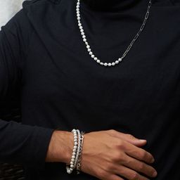 The Bro Code Set Of 4 Sliver-Plated & White Bead Studded Jewellery Set-image-10