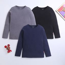 Nino Bambino Set Of 3 Kids Black Solid Cotton Round Neck Sweatshirt-14