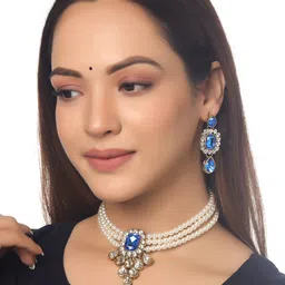 Yellow Chimes Gold-Plated Crystal-Studded & Pearl Beaded Jewellery Set-image-25