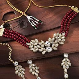 I Jewels Gold-Plated Traditional Stones &Pearl Studded Jewellery Set-image-16