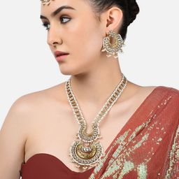 Zaveri Pearls Gold-Plated & White Kundan-Studded & Beaded Jewellery Set-13