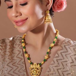 Rubans 24K Gold-Plated CZ-Studded Temple Motif Designed Jewellery Set-13