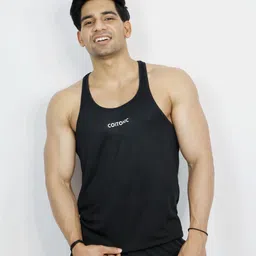 coitonic Plain Polyester Mens Sleeveless Stringer Slim Fit Sports and Gym Tank Top Men Vest-picture-2