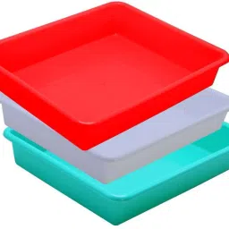 Plastic Prime Exel Small Tray For Home/Office, 3 pc Tray 2 Ltr, White Red Green Tray-image-50