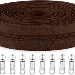 Zipper Roll (Number : 5) 10 Meter Brown with 10 Zip Puller Brown Nylon Two Way Open-ended Zipper-image-76