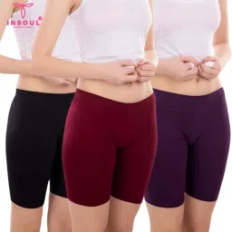 Pack of 3 Solid Women Maroon Cycling Shorts-image-32