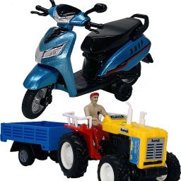 Small Size Indian Vehicle Model Pack of 2 Safe Pull Back Toys | Toys for Kids | Gifts [ 2 Combo Offer ] 2 Combo City Scooter+Car-image-2