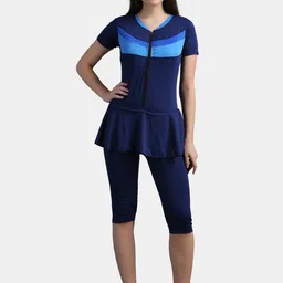 N-Gal Women Navy Blue Colourblocked Knee-Length Pantsuit-image-68