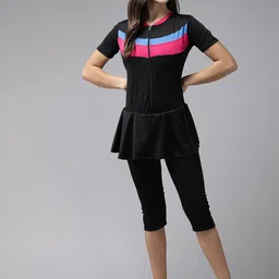 BAESD Colourblocked Zipper Knee-length Padded Legsuit-image-12